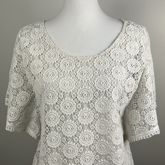JM Collection Open Crochet Angel Sleeve Top Size M Cottage Boho Hippie Festival - Picture 4 of 13